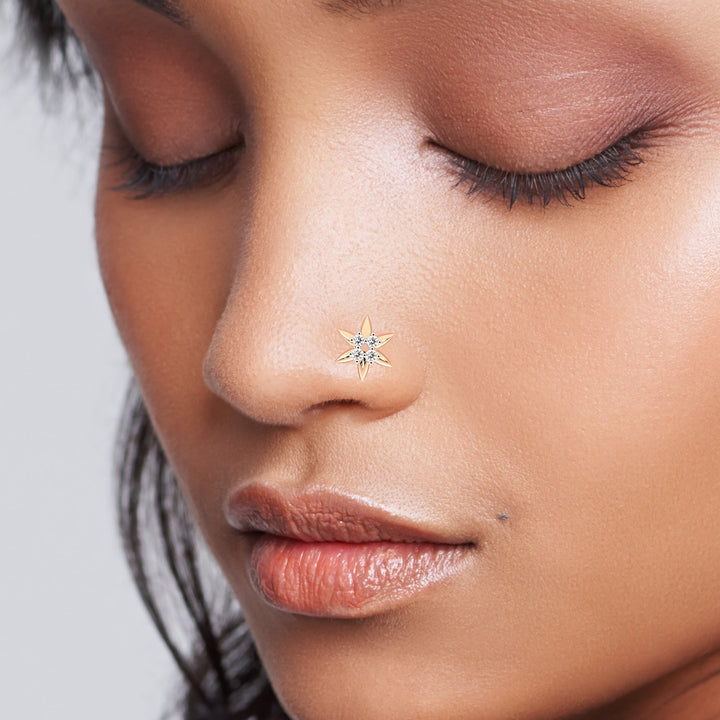 Star Shaped Nose Pin Studded With Lab Grown Diamonds