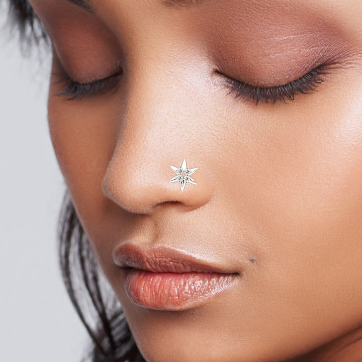 Star Shaped Nose Pin Studded With Lab Grown Diamonds