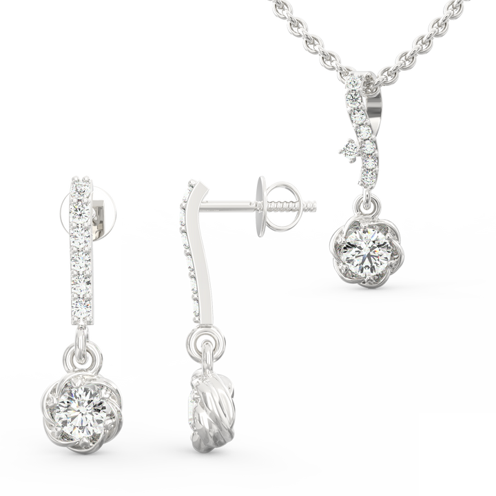 Dangling Solitaire Pendant & Earring Set