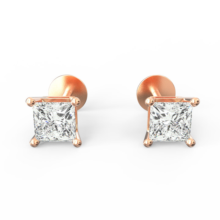 Sparkling Elegance - Solitaire Princess Cut Diamond Stud Earrings