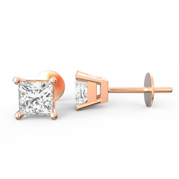 Sparkling Elegance - Solitaire Princess Cut Diamond Stud Earrings