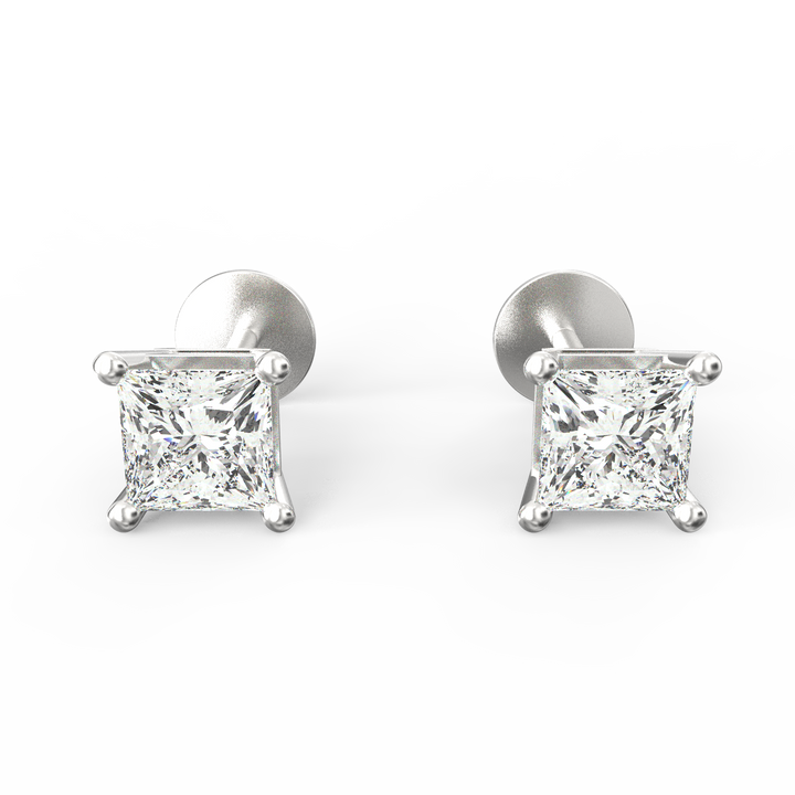 Sparkling Elegance - Solitaire Princess Cut Diamond Stud Earrings