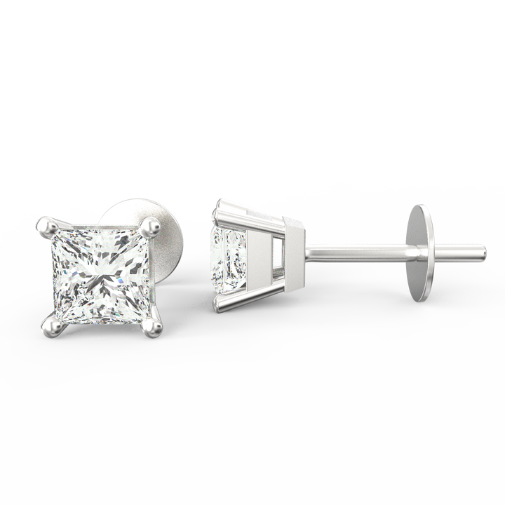 Sparkling Elegance - Solitaire Princess Cut Diamond Stud Earrings