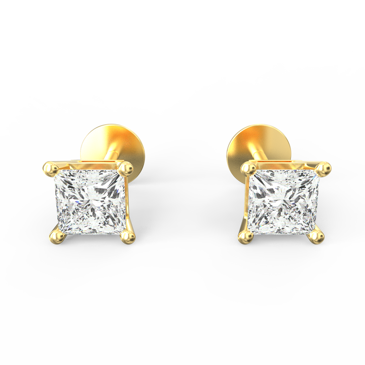Sparkling Elegance - Solitaire Princess Cut Diamond Stud Earrings