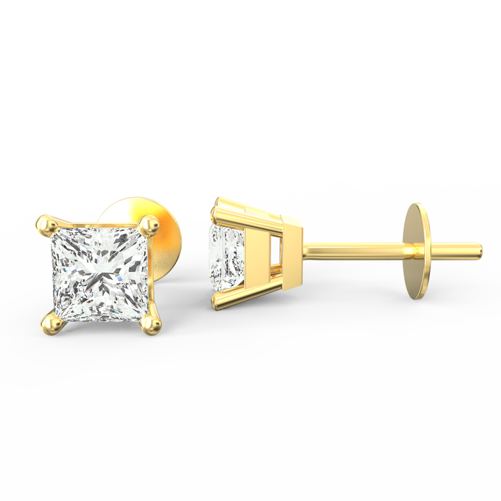 Sparkling Elegance - Solitaire Princess Cut Diamond Stud Earrings