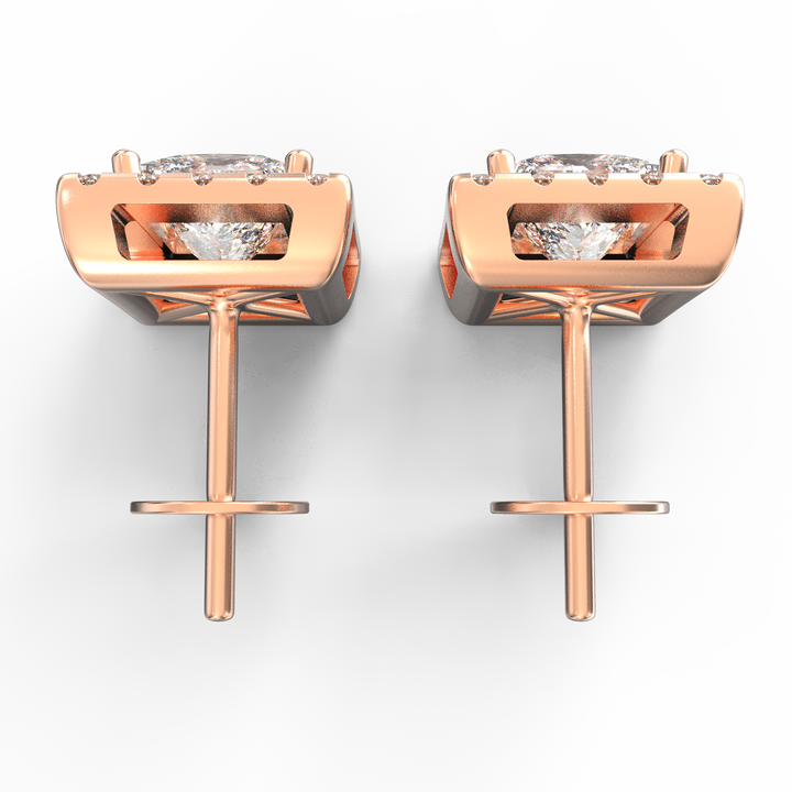 Radiant Halo - Princess Cut Solitaire Diamond Stud Earrings