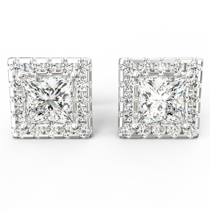 Radiant Halo - Princess Cut Solitaire Diamond Stud Earrings