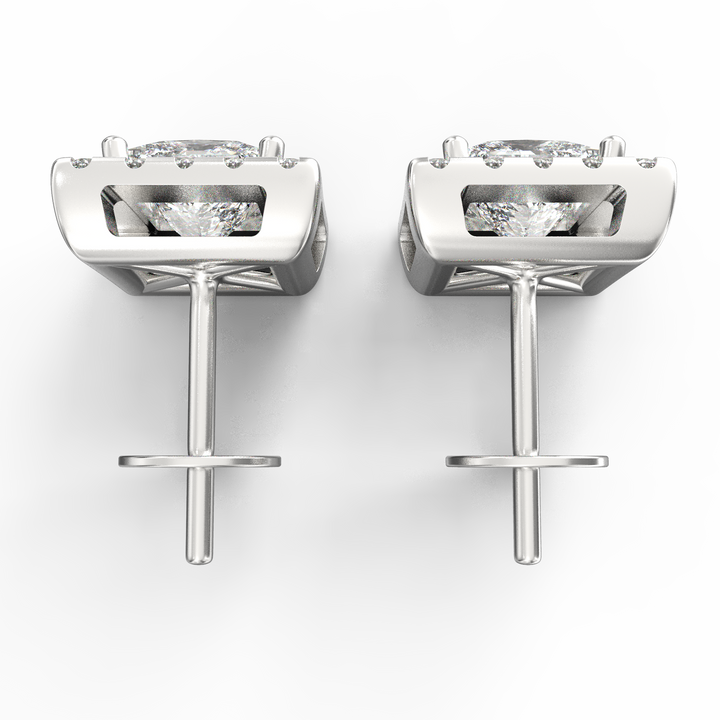 Radiant Halo - Princess Cut Solitaire Diamond Stud Earrings