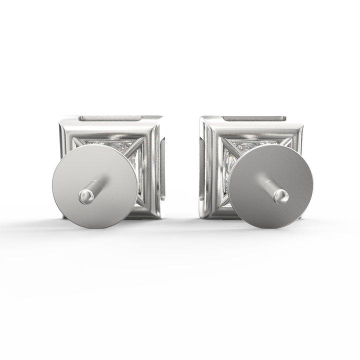 Radiant Halo - Princess Cut Solitaire Diamond Stud Earrings
