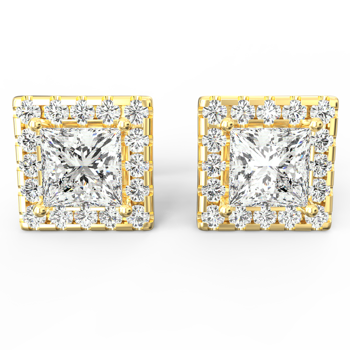 Radiant Halo - Princess Cut Solitaire Diamond Stud Earrings