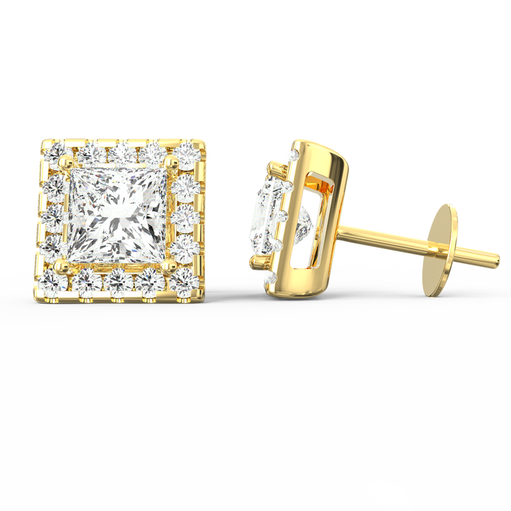 Radiant Halo - Princess Cut Solitaire Diamond Stud Earrings