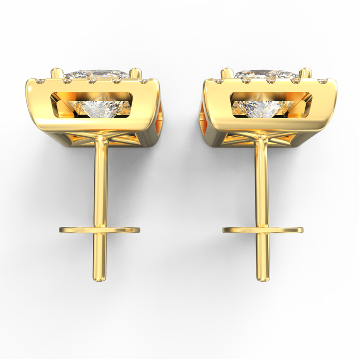 Radiant Halo - Princess Cut Solitaire Diamond Stud Earrings