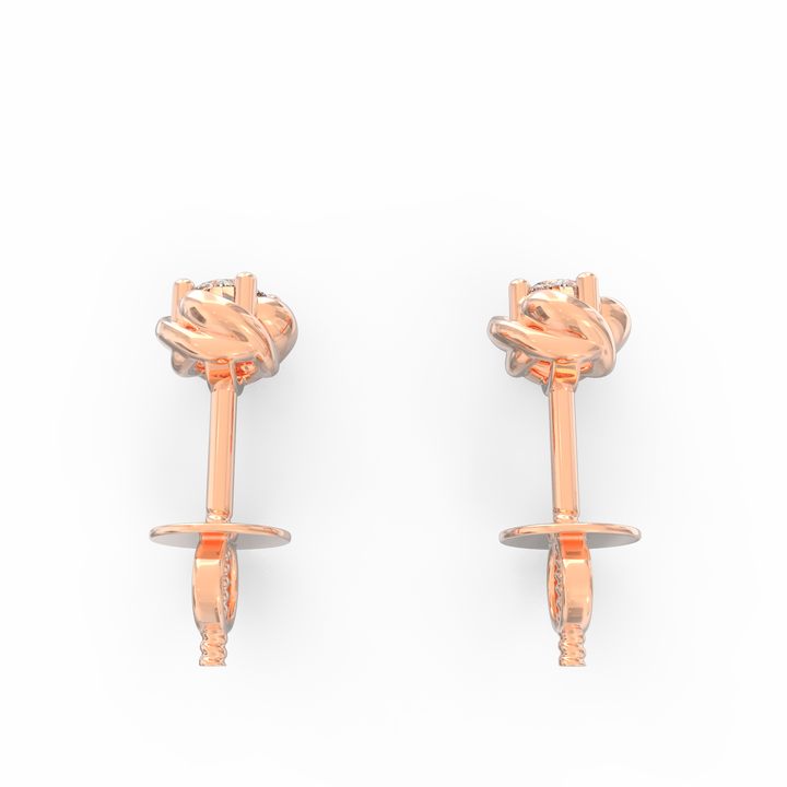 Nature's Elegance - Floral Accent Solitaire Round Diamond Ear Studs in Gold