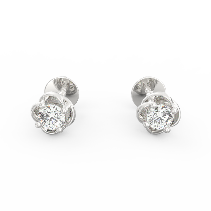 Nature's Elegance - Floral Accent Solitaire Round Diamond Ear Studs in Gold