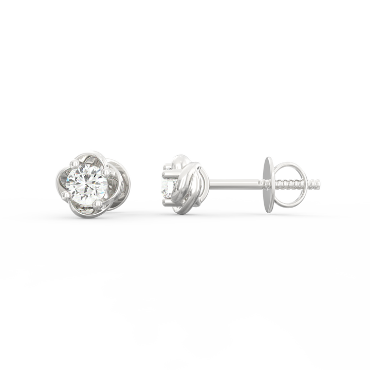 Nature's Elegance - Floral Accent Solitaire Round Diamond Ear Studs in Gold