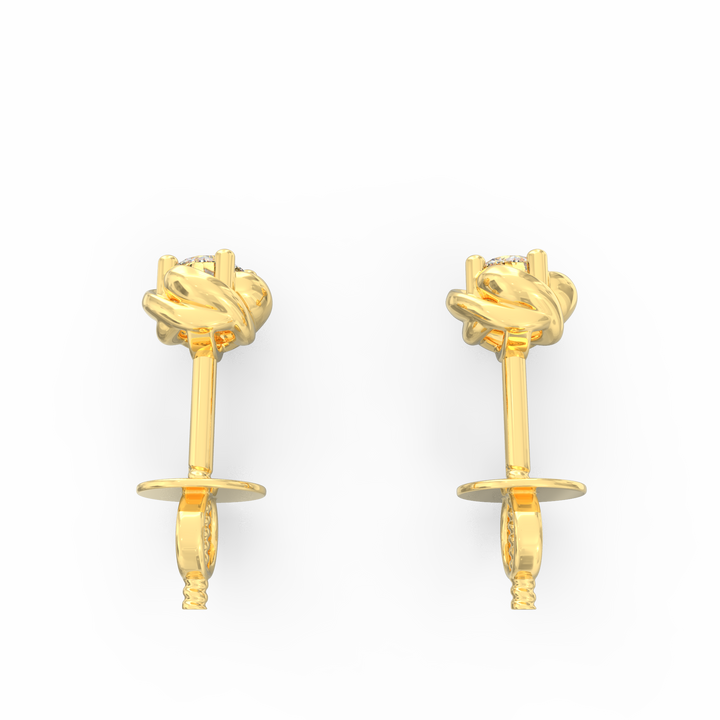 Nature's Elegance - Floral Accent Solitaire Round Diamond Ear Studs in Gold