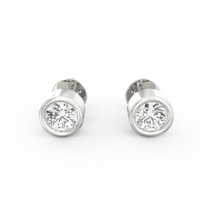 Modern Brilliance - Bezel Set Round Solitaire Diamond Stud Earrings