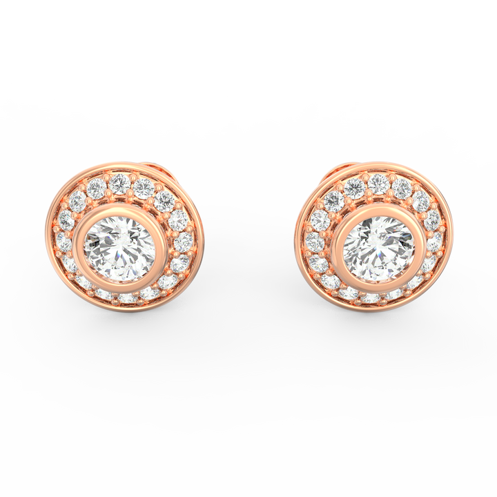 Timeless Elegance - Solitaire Stud Earring with Diamond Pave Halo