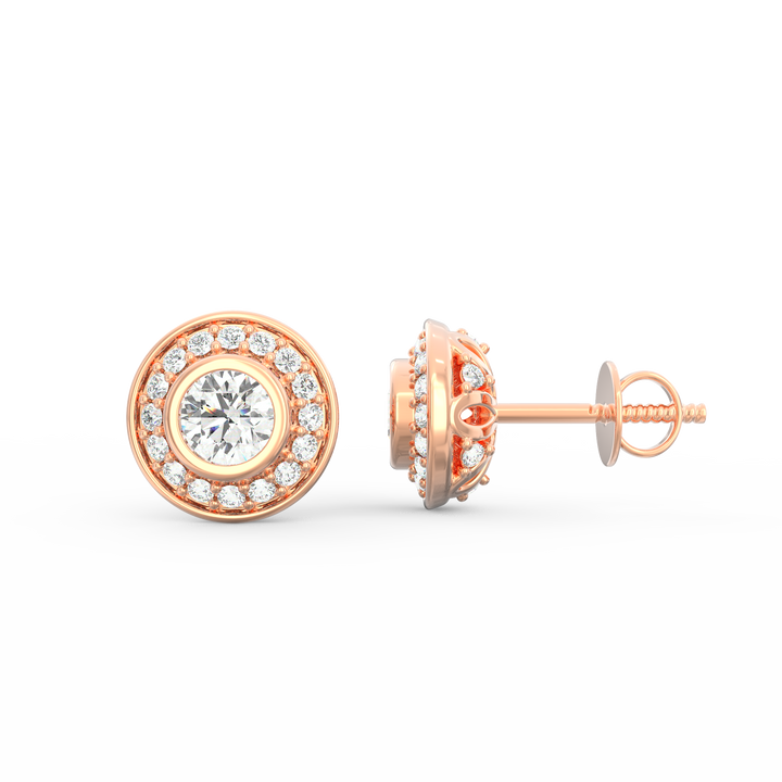 Timeless Elegance - Solitaire Stud Earring with Diamond Pave Halo