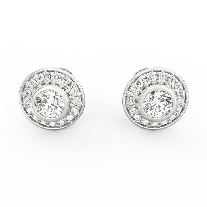 Timeless Elegance - Solitaire Stud Earring with Diamond Pave Halo