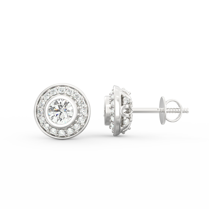 Timeless Elegance - Solitaire Stud Earring with Diamond Pave Halo