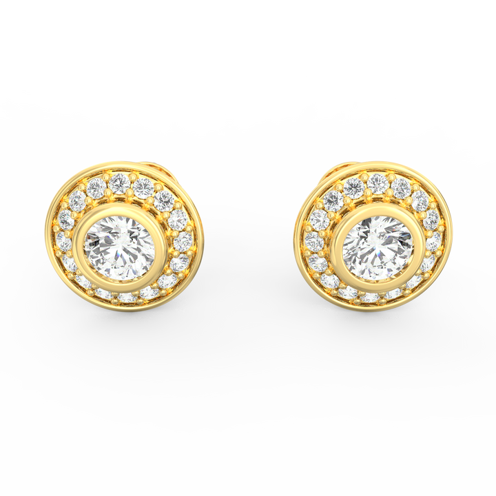 Timeless Elegance - Solitaire Stud Earring with Diamond Pave Halo