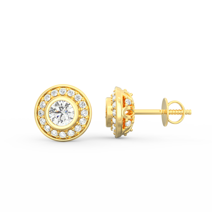 Timeless Elegance - Solitaire Stud Earring with Diamond Pave Halo