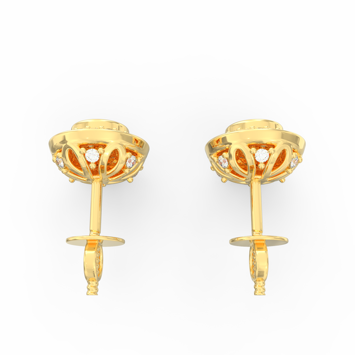 Timeless Elegance - Solitaire Stud Earring with Diamond Pave Halo