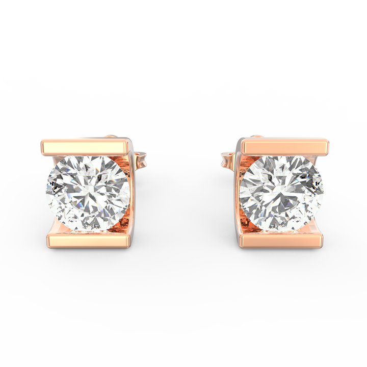Modern Elegance - C-Shaped Socket Diamond Solitaire Stud Earring