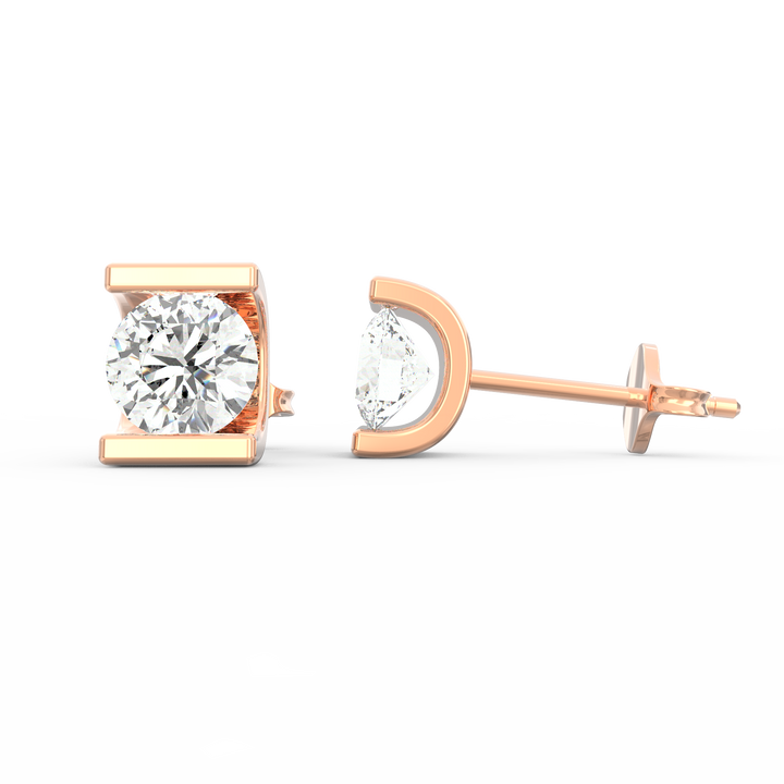 Modern Elegance - C-Shaped Socket Diamond Solitaire Stud Earring