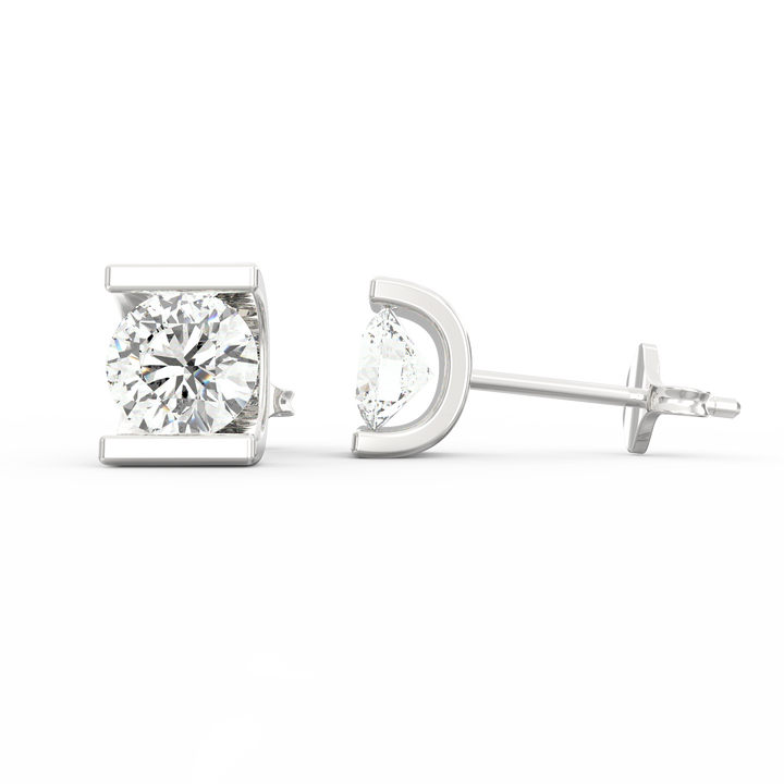 Modern Elegance - C-Shaped Socket Diamond Solitaire Stud Earring