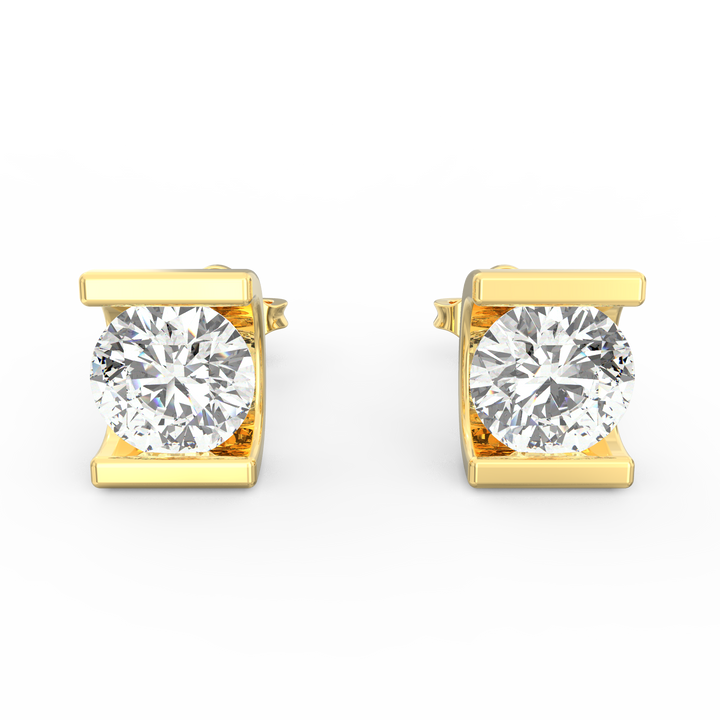 Modern Elegance - C-Shaped Socket Diamond Solitaire Stud Earring