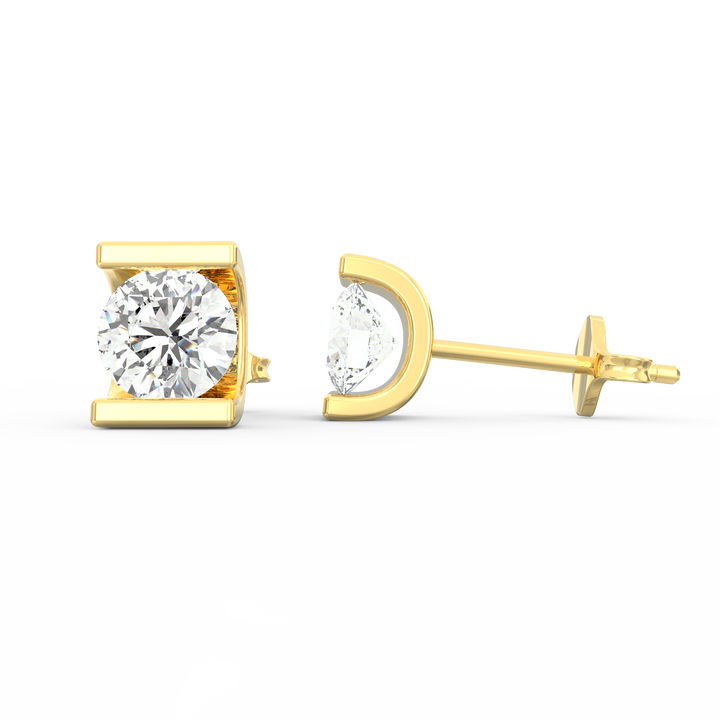 Modern Elegance - C-Shaped Socket Diamond Solitaire Stud Earring