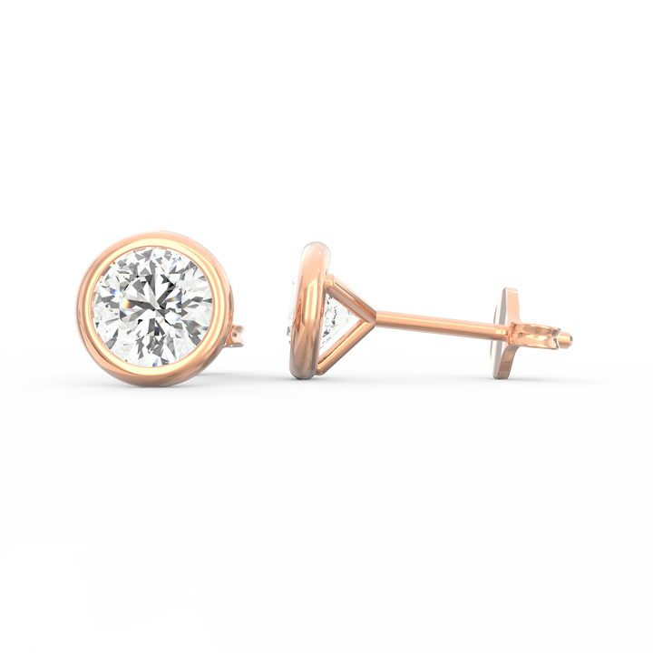 V-Shaped Socket Bezel Set Solitaire Diamond Stud Earring