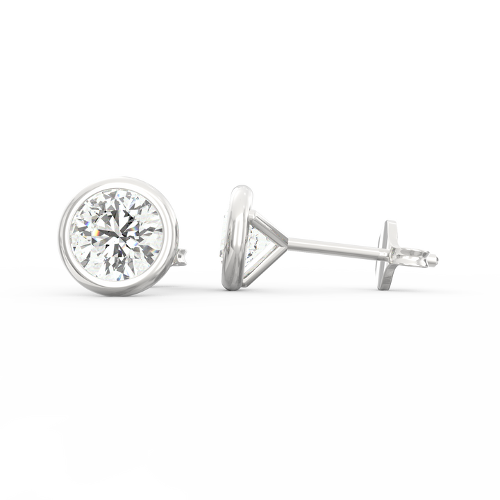 V-Shaped Socket Bezel Set Solitaire Diamond Stud Earring