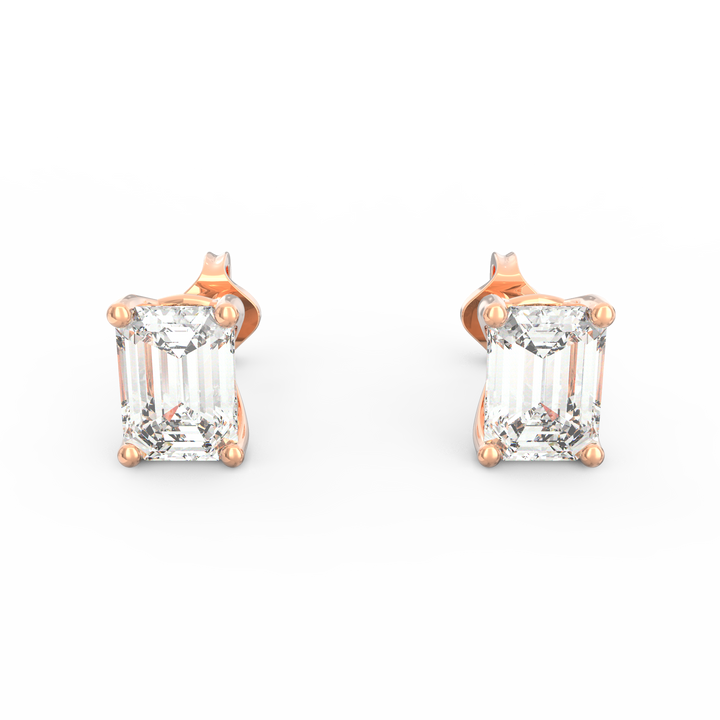 Contemporary Brilliance - Modern Open Socket Emerald Cut Diamond Stud Earring