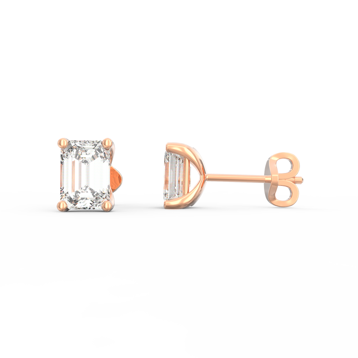Contemporary Brilliance - Modern Open Socket Emerald Cut Diamond Stud Earring