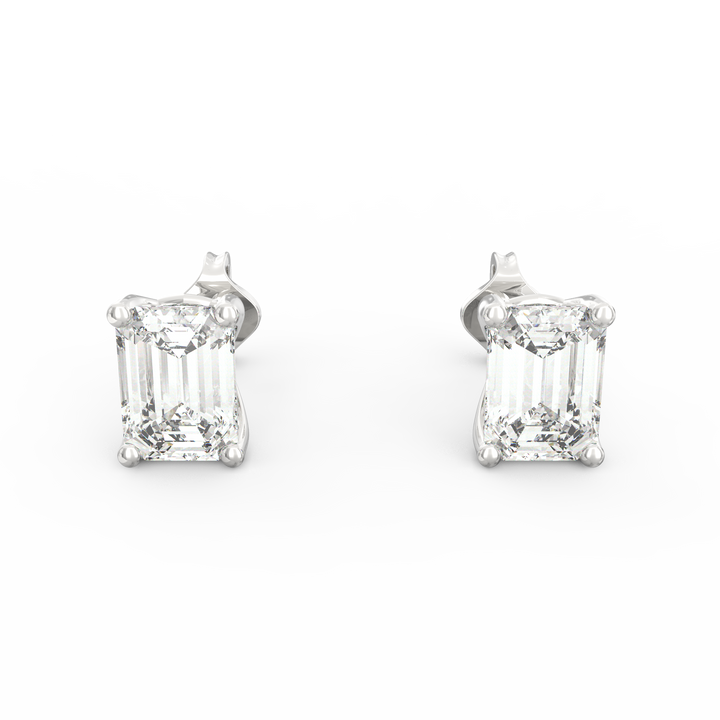 Contemporary Brilliance - Modern Open Socket Emerald Cut Diamond Stud Earring