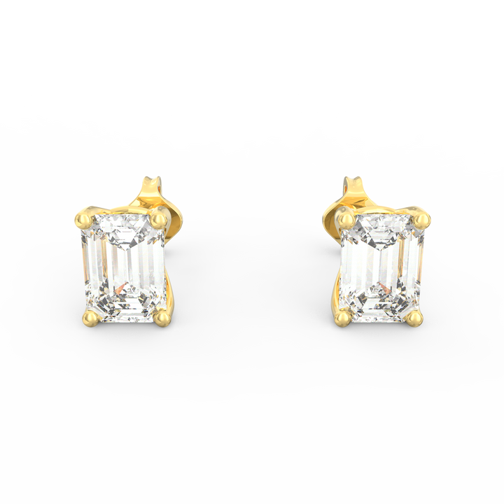 Contemporary Brilliance - Modern Open Socket Emerald Cut Diamond Stud Earring