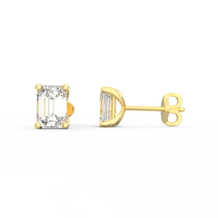 Contemporary Brilliance - Modern Open Socket Emerald Cut Diamond Stud Earring