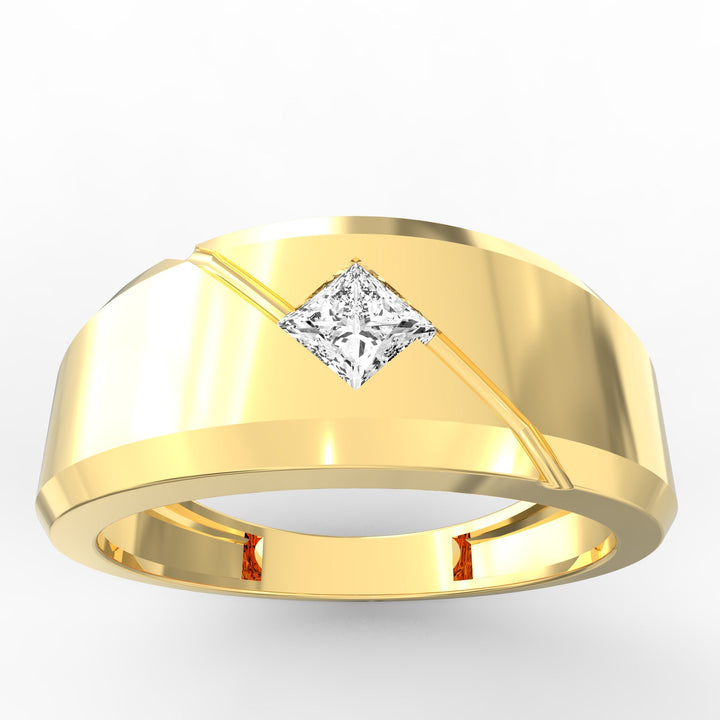 Princess Cut Ethical Diamond Gold Ring With Stepped Band