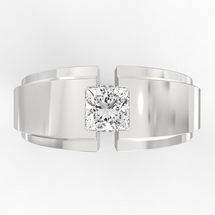 Princess Cut Ethical Diamond Gold Ring With Stepped Band