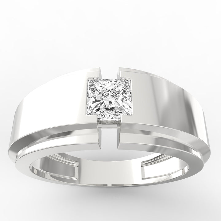 Princess Cut Ethical Diamond Gold Ring With Stepped Band