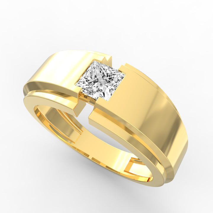 Princess Cut Ethical Diamond Gold Ring With Stepped Band