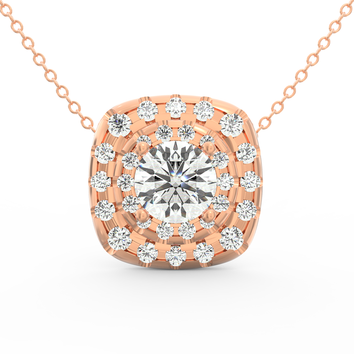Timeless Radiance: 1.00ct Diamond Solitaire Pendant with Cushion Halo