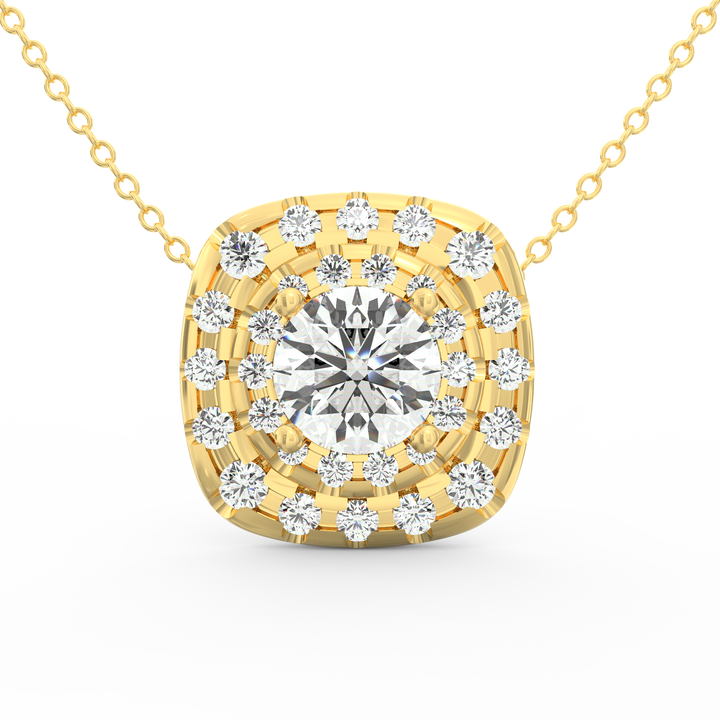 Timeless Radiance: 1.00ct Diamond Solitaire Pendant with Cushion Halo