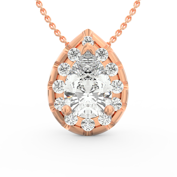 Elegant Splendor: Pear-Shaped Solitaire Diamond Pendant with Halo