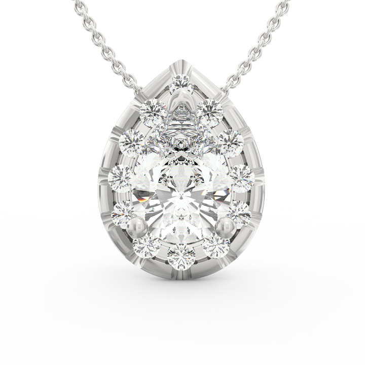 Elegant Splendor: Pear-Shaped Solitaire Diamond Pendant with Halo