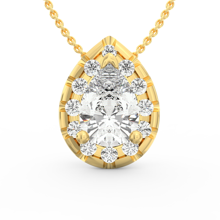 Elegant Splendor: Pear-Shaped Solitaire Diamond Pendant with Halo