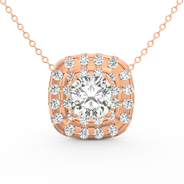 Enchanting Brilliance: Halo Cushion Cut Diamond Solitaire Pendant